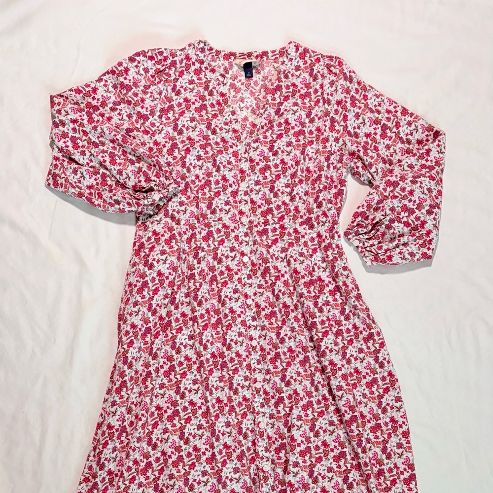 Universal Thread Pink Floral Balloon Long-Sleeve Button-Front Dress – Size M